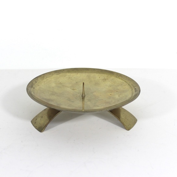 MCM Brass Large Pillar Candle Holder, Mid Century Modern Short, Wide Candle - Picture 2 of 10